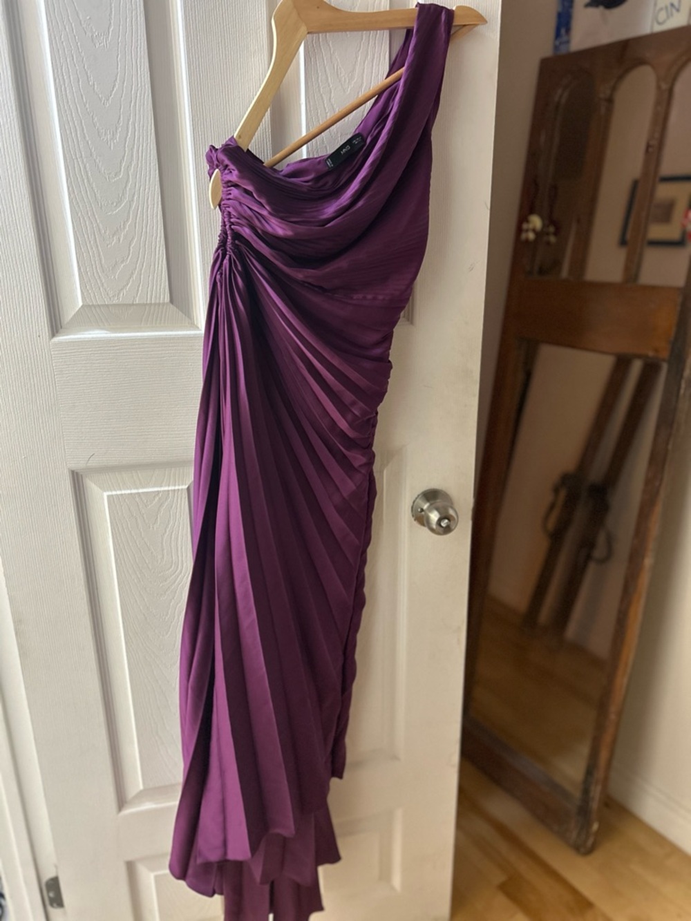 Viral Mango One-Shoulder Pleated Purple Dress - Picture 4 of 4